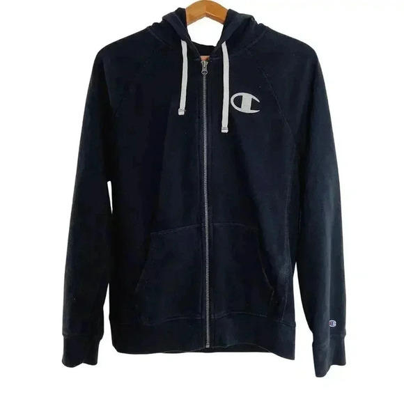 Champion Black Zip Up Hoodie Logo Women's Size L - Picture 1 of 6